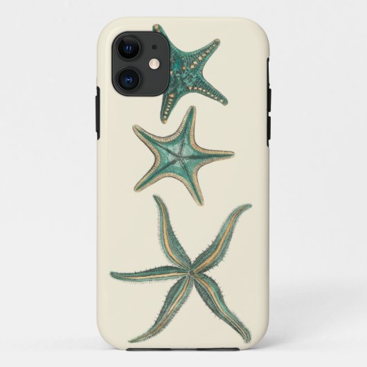 Coques Case-Mate iPhone Étoiles de mer triples bleu vert (Dos)