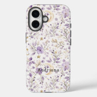 Etoiles d'or Lune Fleurs violettes