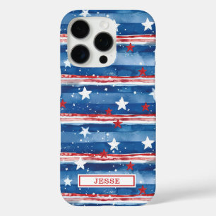 Coques iPhone 16 Pro Étoiles et bandes patriotiques monogrammées