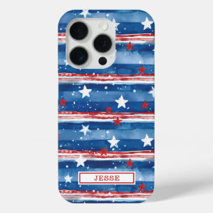 Coque iPhone 15 Pro Étoiles et bandes patriotiques monogrammées