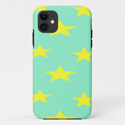 Coques Case-Mate iPhone étoiles jaunes sur turquoise (Dos)