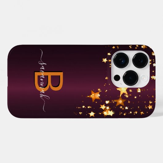 Coques Case-Mate iPhone Étoiles or Bourgogne monogramme nom script (Verso (horizontal))