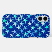 Coques Case-Mate iPhone Étoiles satinées, bleu pâle sur cobalt (Verso (horizontal))