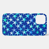 Coques Case-Mate iPhone Étoiles satinées, bleu pâle sur cobalt (Verso (horizontal))
