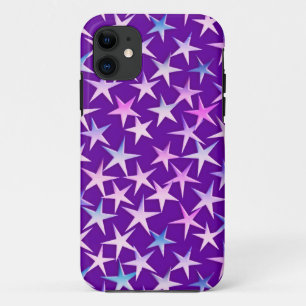 Coque Case-Mate Pour iPhone Étoiles satinées, lavande sur fond pourpre