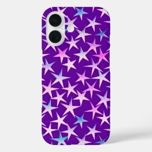 Coques iPhone 16 Étoiles satinées, lavande sur fond violet