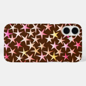 Coques Case-Mate iPhone Étoiles satinées, rose sur chocolat (Verso (horizontal))