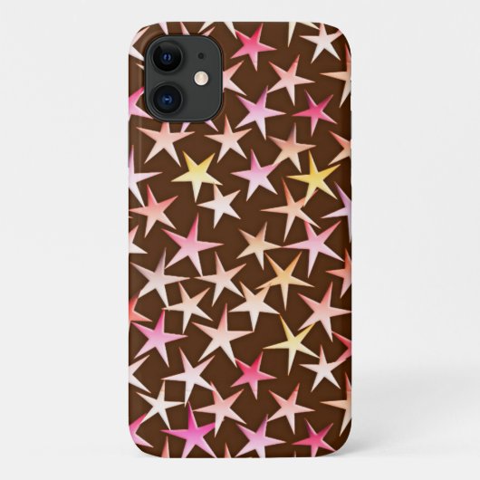 Coques Case-Mate iPhone Étoiles satinées, rose sur chocolat (Dos)