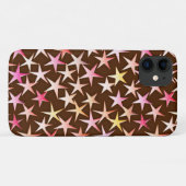 Coques Case-Mate iPhone Étoiles satinées, rose sur chocolat (Dos (Horizontal))