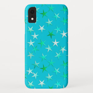 Etui iPhone Case-Mate Étoiles satinées, vert pâle et bleu sur turquoise
