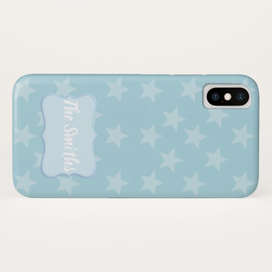 Coques Case-Mate iPhone Étoiles sur Monogramme bleu ou nom personnalisé (Dos (Horizontal))