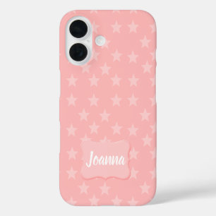 Coques iPhone 16 Étoiles sur Monogramme rose ou nom personnalisé