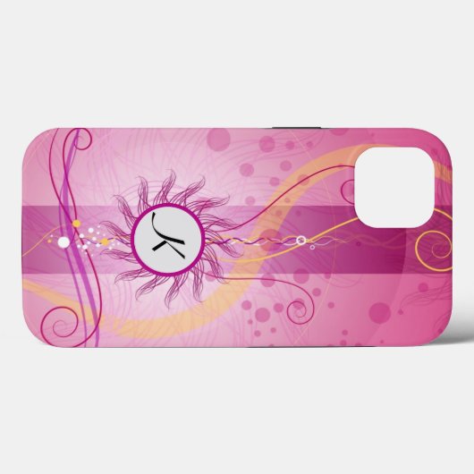 Coques Case-Mate iPhone Étonnant monogramme rose, tourbillons & points gir (Verso (horizontal))
