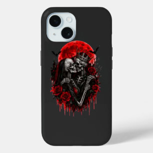 Coque Pour iPhone 15 Étreinte cramoisie : Amants squelettes