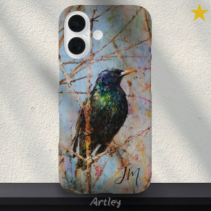Coques iPhone 16 European Starling Bird Peinture Nom personnalisé