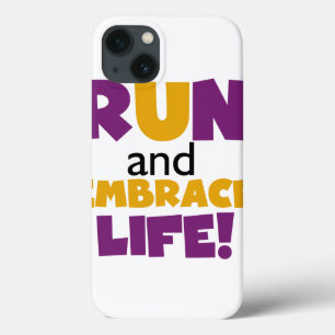 Etui iPhone 13 Exécuter Embrasser la vie violet jaune