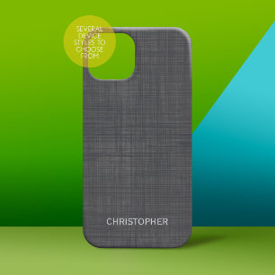 iPhone 16 Plus Case Executive Linen Look Motif avec nom gris
