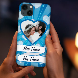 Case-Mate iPhone Case Explosion bleue des coeurs, cadre photo personnali