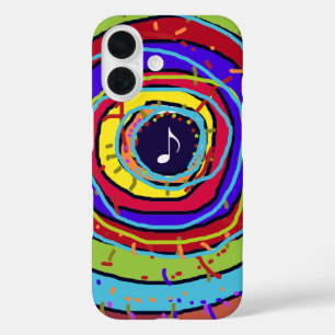 Coques iPhone 16 explosion colorée et note musicale
