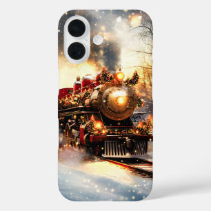 Coques iPhone 16 Express du train de Noël vintage Nuit Neige