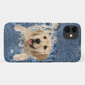 Coques Case-Mate iPhone extraction dorée dans trou en denim bleu (Dos (Horizontal))
