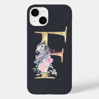 Coque Pour iPhone 14 F lettre nom personnalisé monogramme avec cheval
