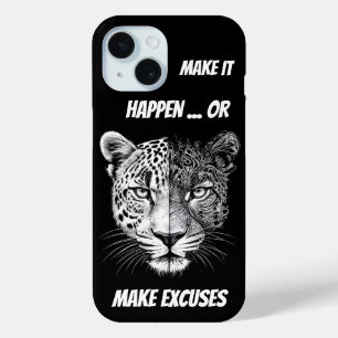 Coque Pour iPhone 15 Face Léopard noir et blanc