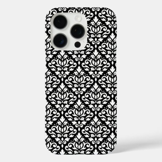 Coques Case-Mate iPhone Faire défiler Damask blanc sur le Motif noir (Verso)
