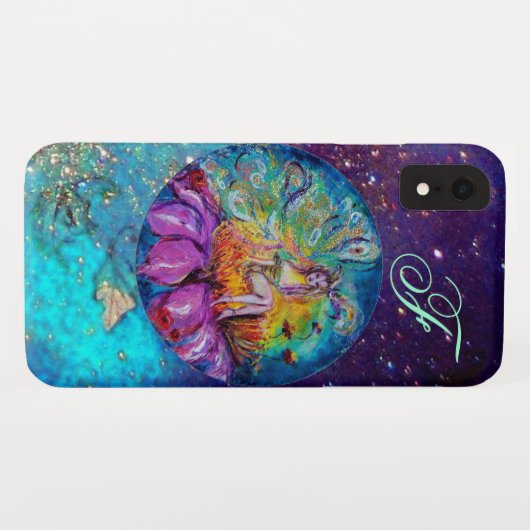 Coques Case-Mate iPhone FAIRY IN THE NIGHT Blue Turquoise Monogramme (Dos (Horizontal))