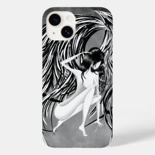 Coque Pour iPhone 14 Fallen Angel Gris Monochrome