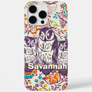 iPhone 16 Pro Max Case Famille de hibou géométrique stylisée violet