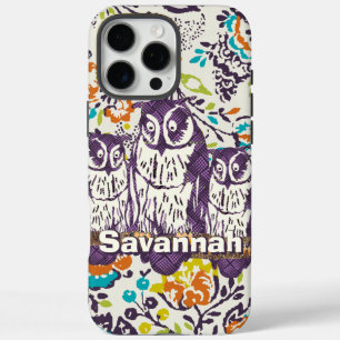 Coques iPhone 16 Pro Max Famille de hibou géométrique stylisée violet