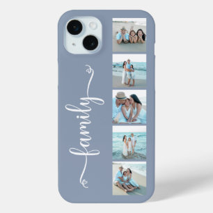 Coque iPhone 15 Mini Famille de polices de caractères Photo Bleu Poussi