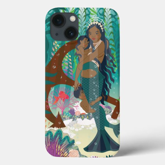 Coques Case-Mate iPhone Famille de sirènes (peau et yeux bruns) (Verso)