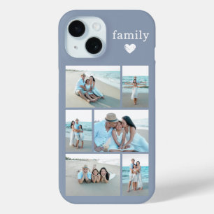 Coque Pour iPhone 15 Famille Moderne 6 Photo Bleu Poussiéreux