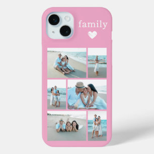 Coque iPhone 15 Mini Famille moderne 6 Photo Rose