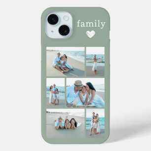 Coque iPhone 15 Mini Famille Moderne 6 Photo Vert Sauge