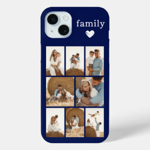 Coque iPhone 15 Mini Famille Moderne 8 Photo Bleu Marine