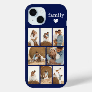 Coque Pour iPhone 15 Famille Moderne 8 Photo Bleu Marine