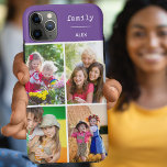 Case-Mate iPhone Case Famille Purple 4 Photo Collage personnalisé<br><div class="desc">Créez votre propre étui téléphonique personnalisé pour iphone 11 pro max et de nombreux autres modèles. Le design comprend un collage photo de style grille avec 4 de vos photos préférées, votre nom et le mot "famille". Le modèle photo est configuré pour vous permettre d'ajouter vos photos, en travaillant dans...</div>