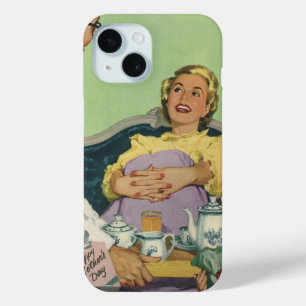 Coque Pour iPhone 15 Famille Rétro Sert Maman Petit Déjeuner au Lit