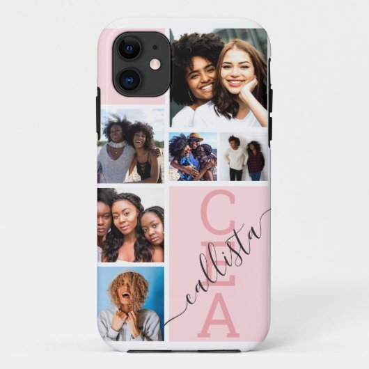 Coques Case-Mate iPhone Famille Rose Amis Photo Collage Nom du monogramme (Dos)