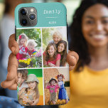 Case-Mate iPhone Case Famille Turquoise 4 Photo Collage personnalisé<br><div class="desc">Créez votre propre étui téléphonique personnalisé pour iphone 11 pro max et de nombreux autres modèles. Le design comprend un collage photo de style grille avec 4 de vos photos préférées, votre nom et le mot "famille". Le modèle photo est configuré pour vous permettre d'ajouter vos photos, en travaillant dans...</div>