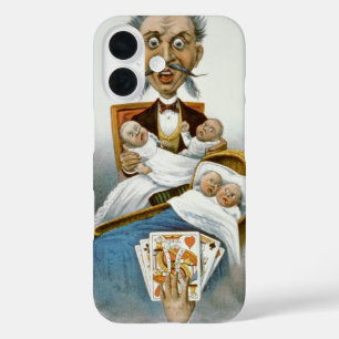 Coques iPhone 16 Famille Vintage, Père avec Bébés et Main de Poker