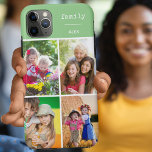 Case-Mate iPhone Case Family Green 4 Photo Collage personnalisé<br><div class="desc">Créez votre propre étui téléphonique personnalisé pour iphone 11 pro max et de nombreux autres modèles. Le design comprend un collage photo de style grille avec 4 de vos photos préférées, votre nom et le mot "famille". Le modèle photo est configuré pour vous permettre d'ajouter vos photos, en travaillant dans...</div>