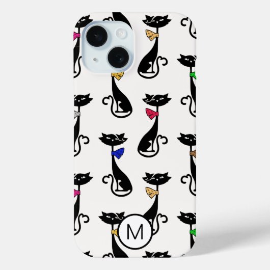 Coques Case-Mate iPhone Fancy Black Cats Quirky Motif Monogramme (Verso)