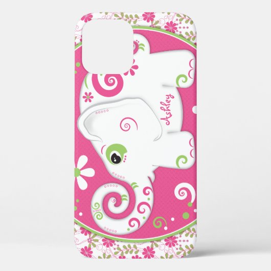 Coques Case-Mate iPhone Fancy Elephant Floral Rose Vert (Verso)