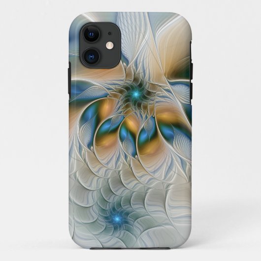 Coques Case-Mate iPhone Fantaisie abstraite et fractale avec du bleu (Dos)