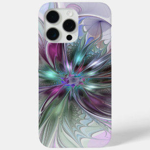 Coque iPhone 15 Pro Max Fantaisie Abstraite Moderne Fleur Fractale Colorée