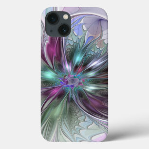 Etui iPhone 13 Fantaisie Abstraite Moderne Fleur Fractale Colorée
